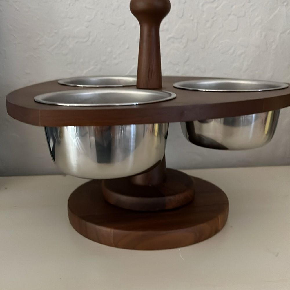 Kustom Kraft VTG Black Walnut Mid-Century Modern Serveware Made in USA Spins - Picture 4 of 9